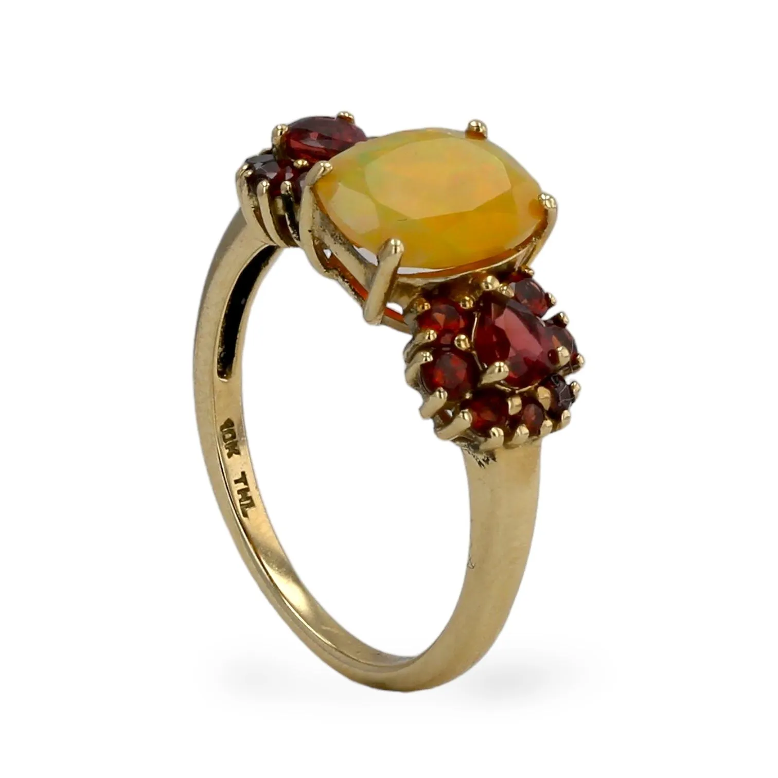 10K Yellow gold orange opal and Red garnet