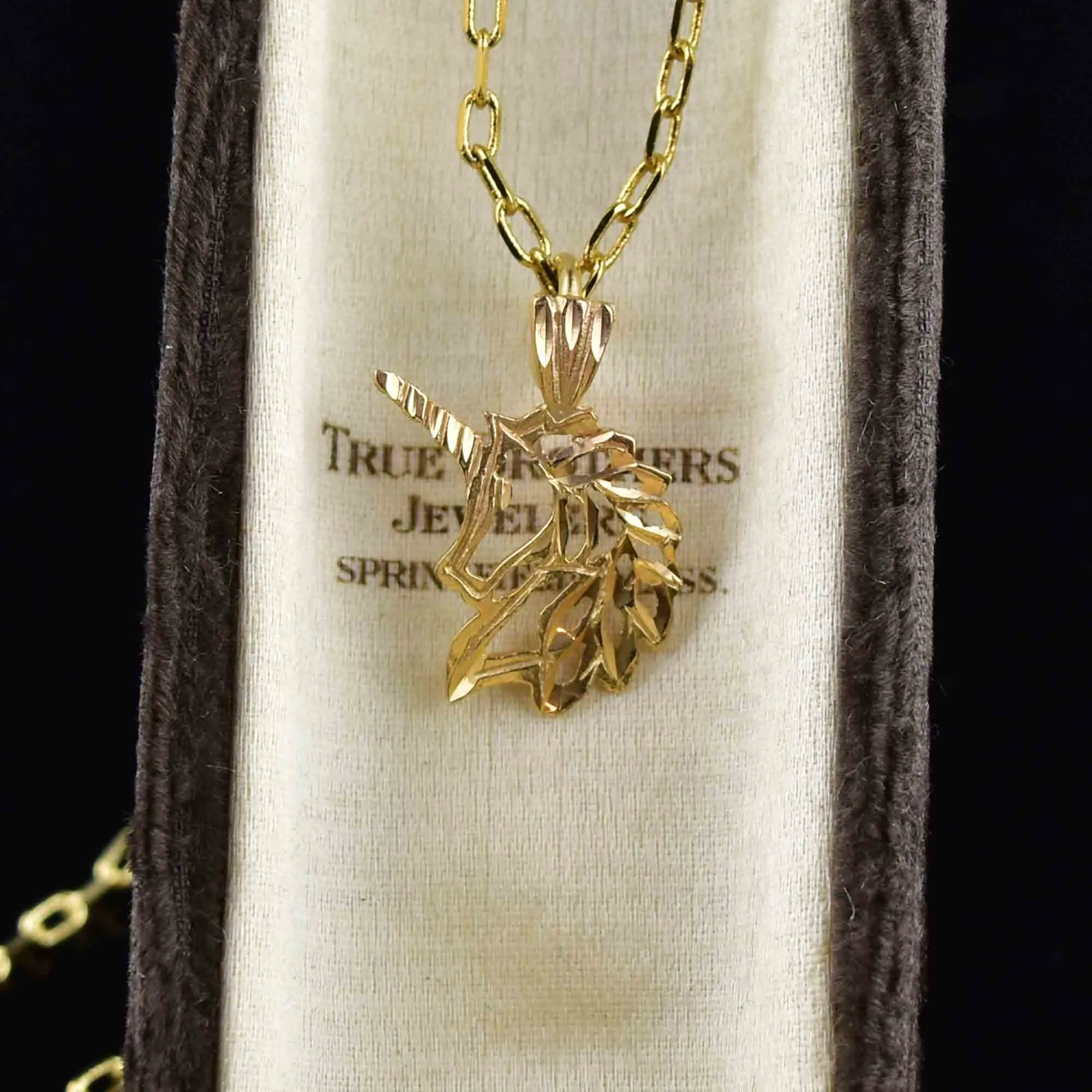 14K Etched Gold Unicorn Charm Pendant Necklace