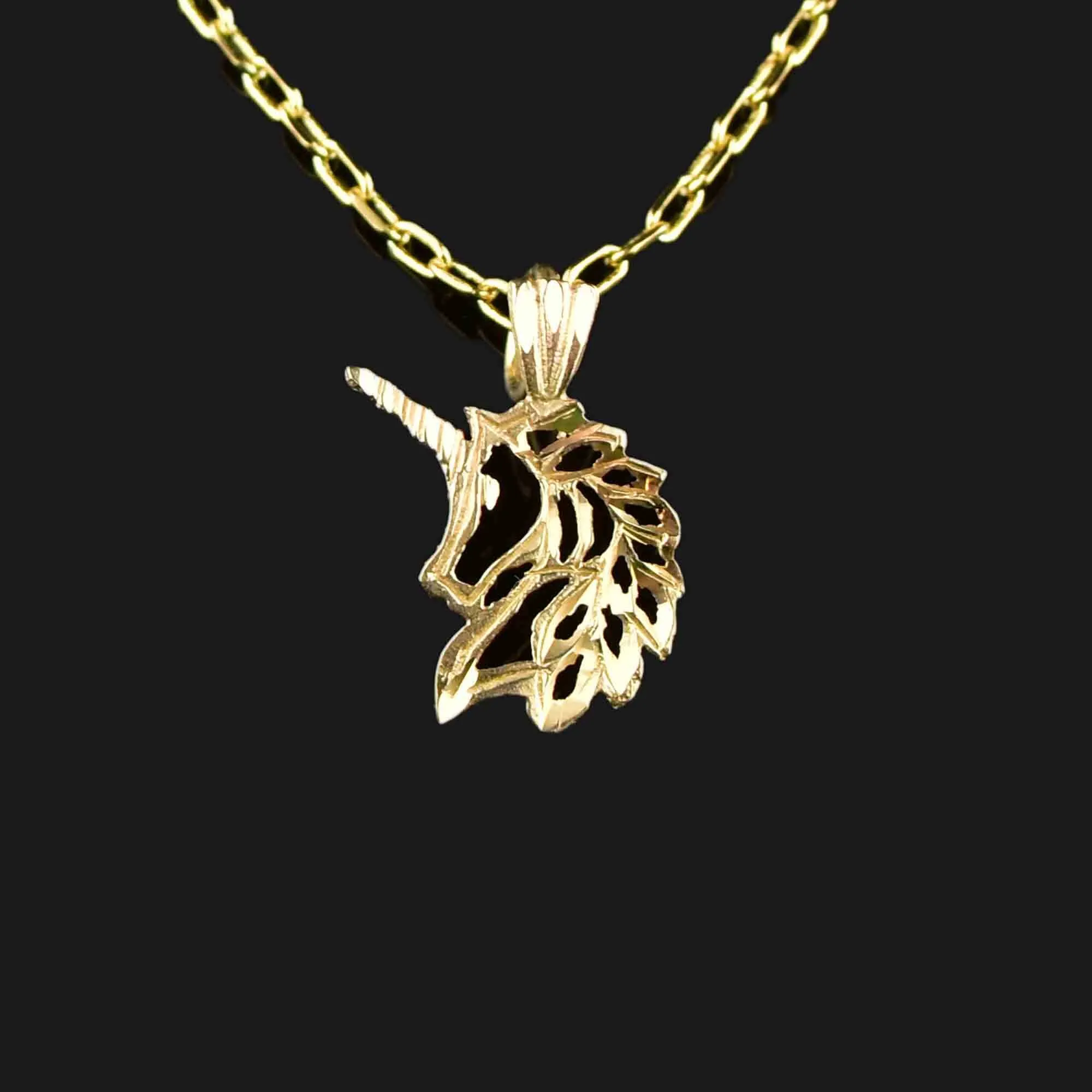 14K Etched Gold Unicorn Charm Pendant Necklace