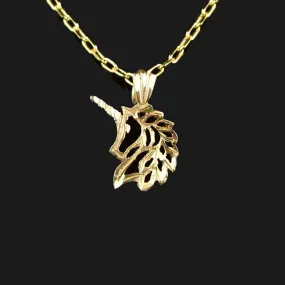 14K Etched Gold Unicorn Charm Pendant Necklace