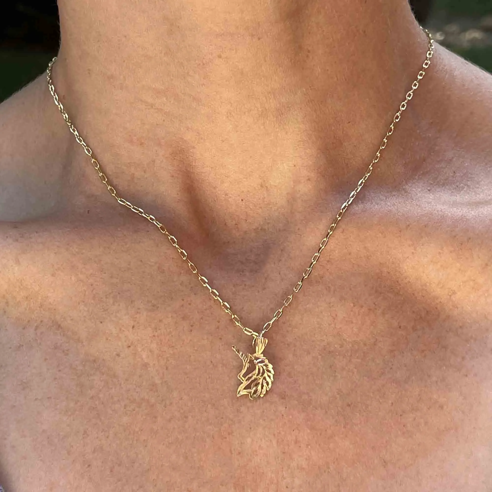 14K Etched Gold Unicorn Charm Pendant Necklace