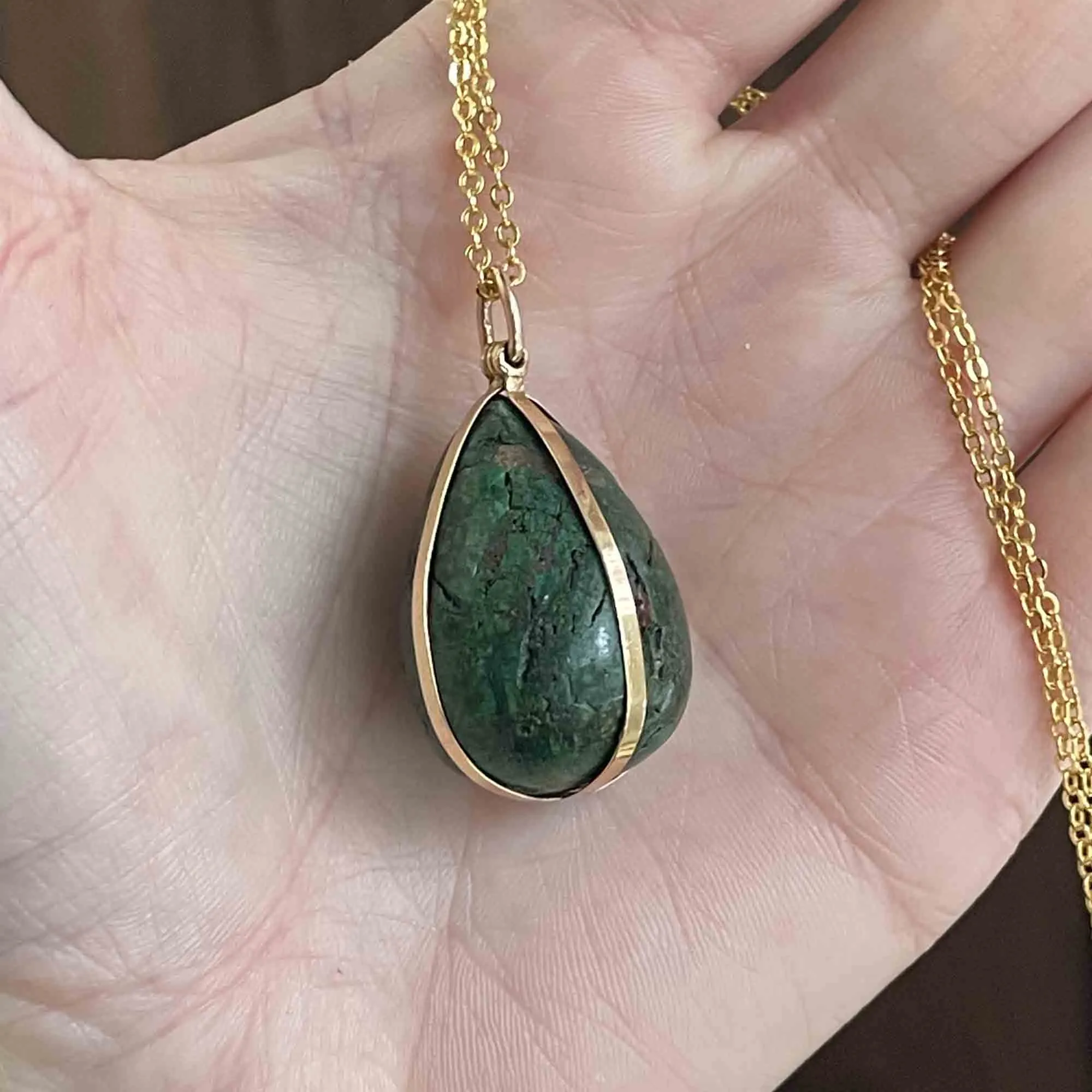 14K Gold Connemara Marble Egg Pendant Necklace