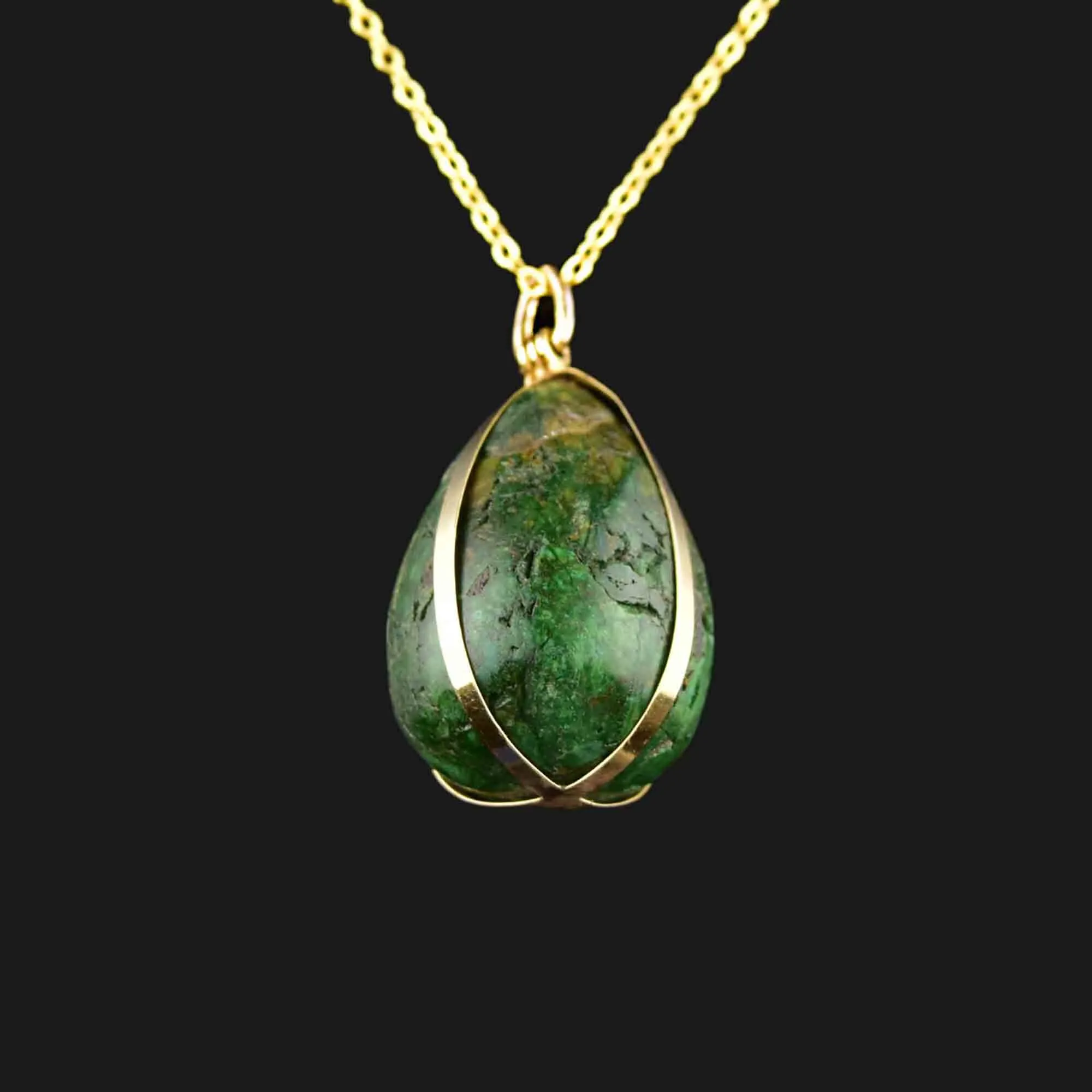 14K Gold Connemara Marble Egg Pendant Necklace