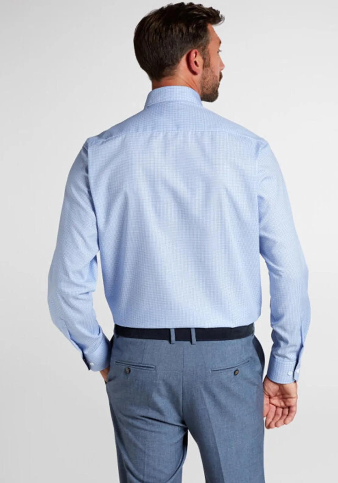 1863 by Eterna Comfort Fit Checked Long Sleeve Shirt, Light Blue