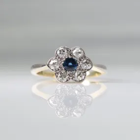 1930's Diamond and Sapphire Daisy Cluster Ring