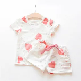 2 Piece Sweet Heart Distressed T-shirt and Shorts Set