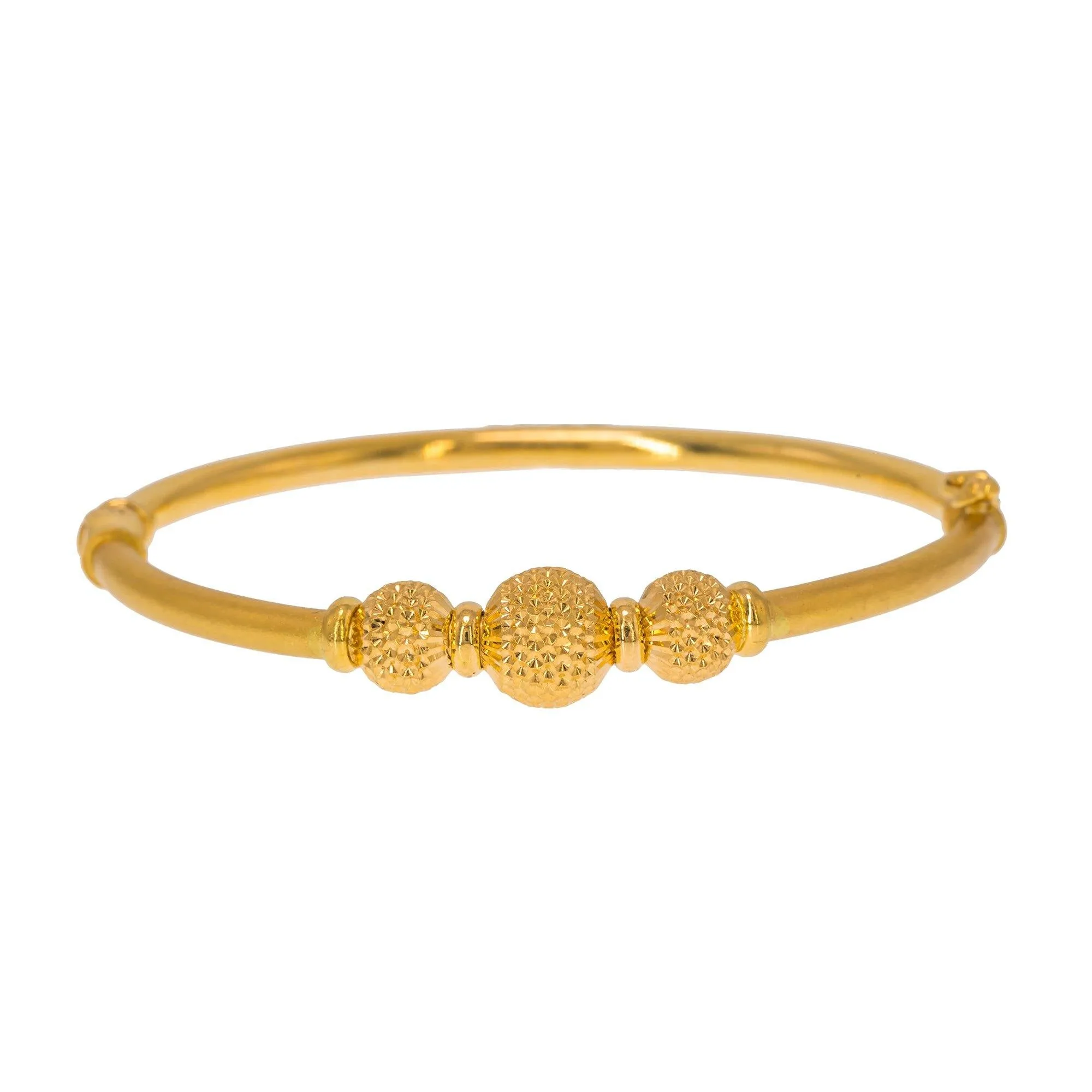 22K Yellow Gold Bangle W/ 3 Accent Dimpled Balls