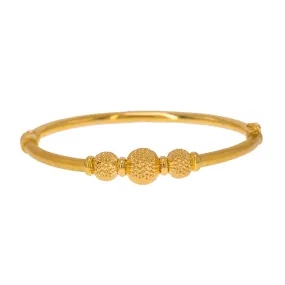 22K Yellow Gold Bangle W/ 3 Accent Dimpled Balls