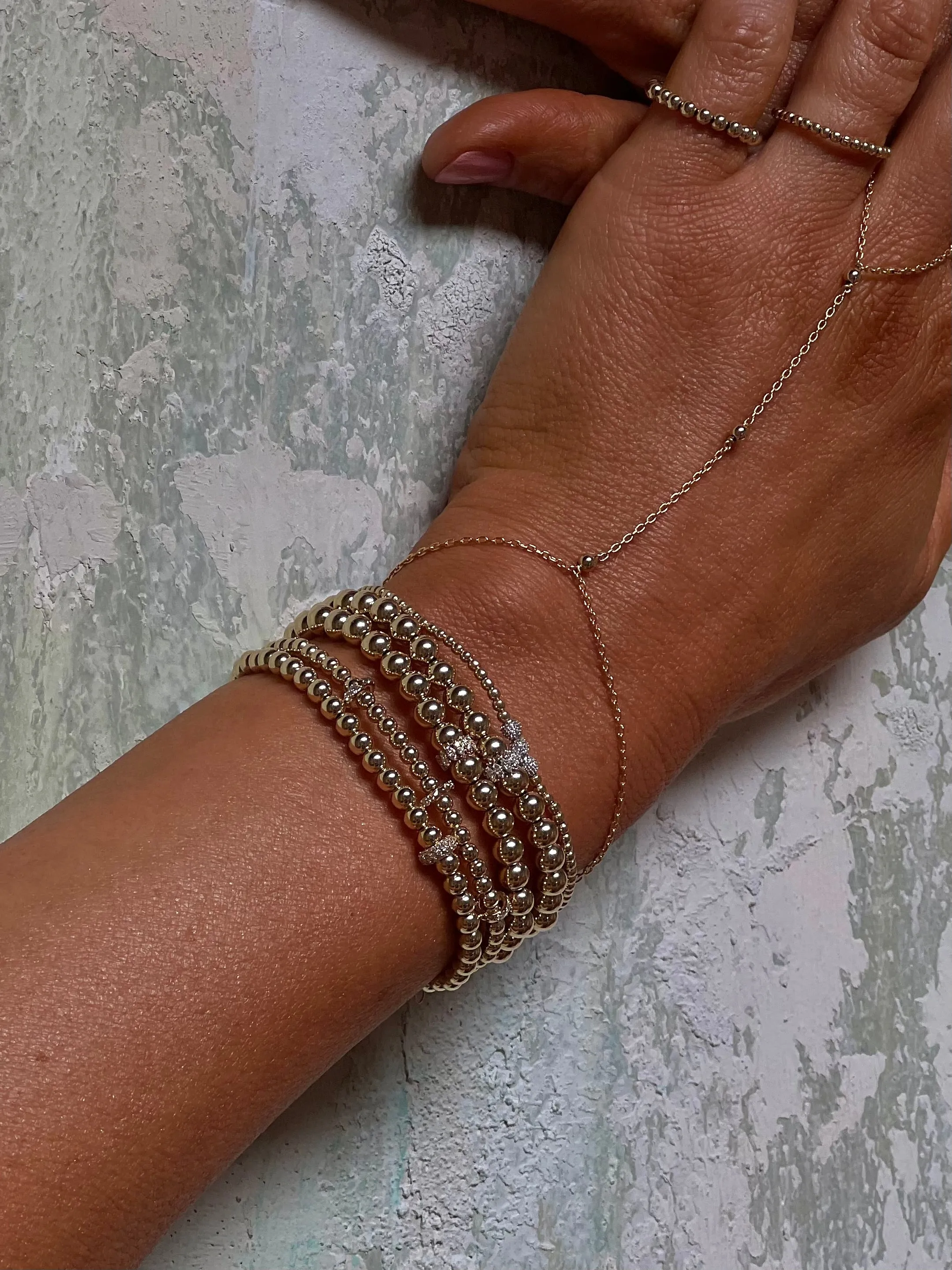 3mm Signature Bracelet with 14k Pyramid Diamond Rondelles