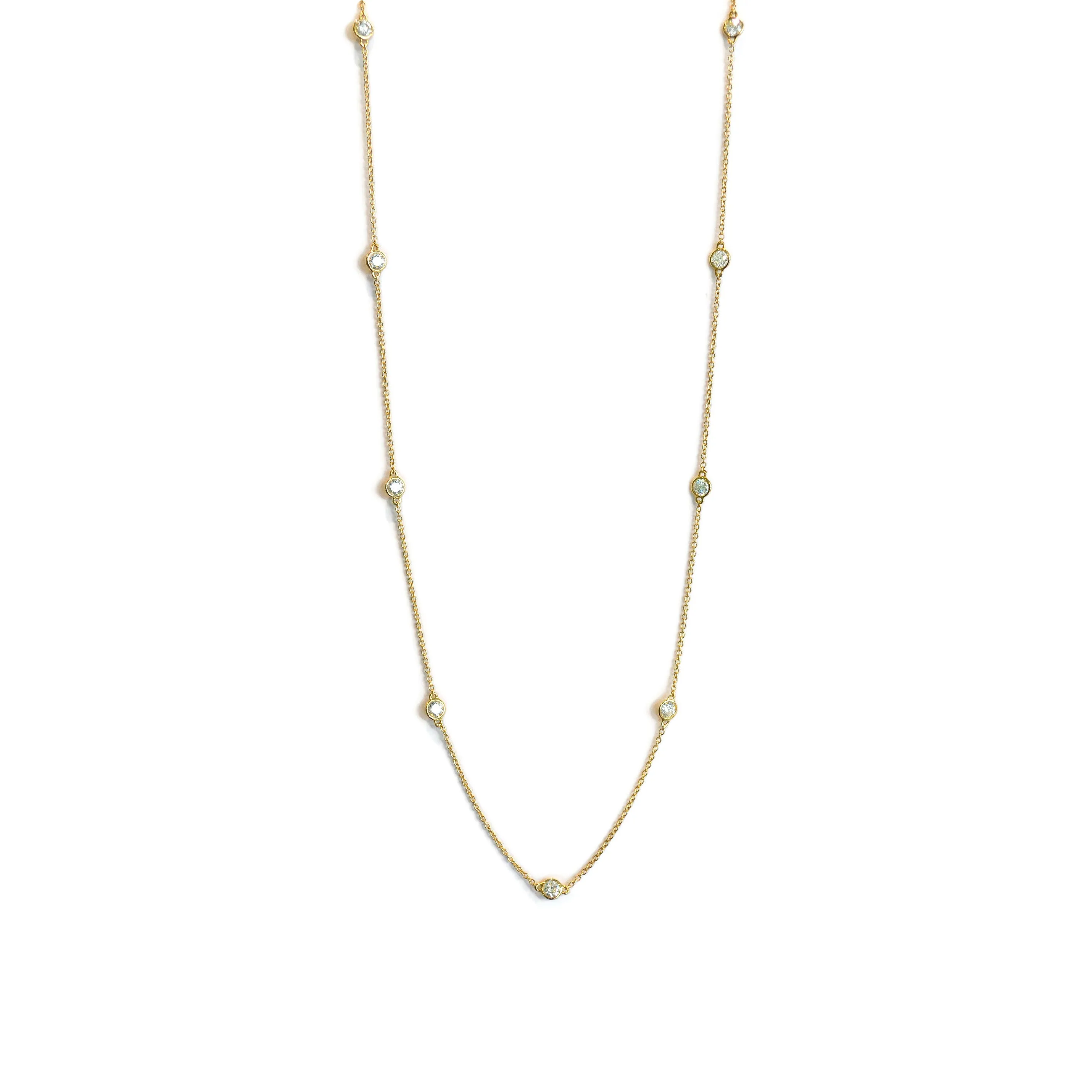 AFJ Diamond Collection - Station Necklace with 9 Diamonds, 18 Length, 14k Yellow Gold