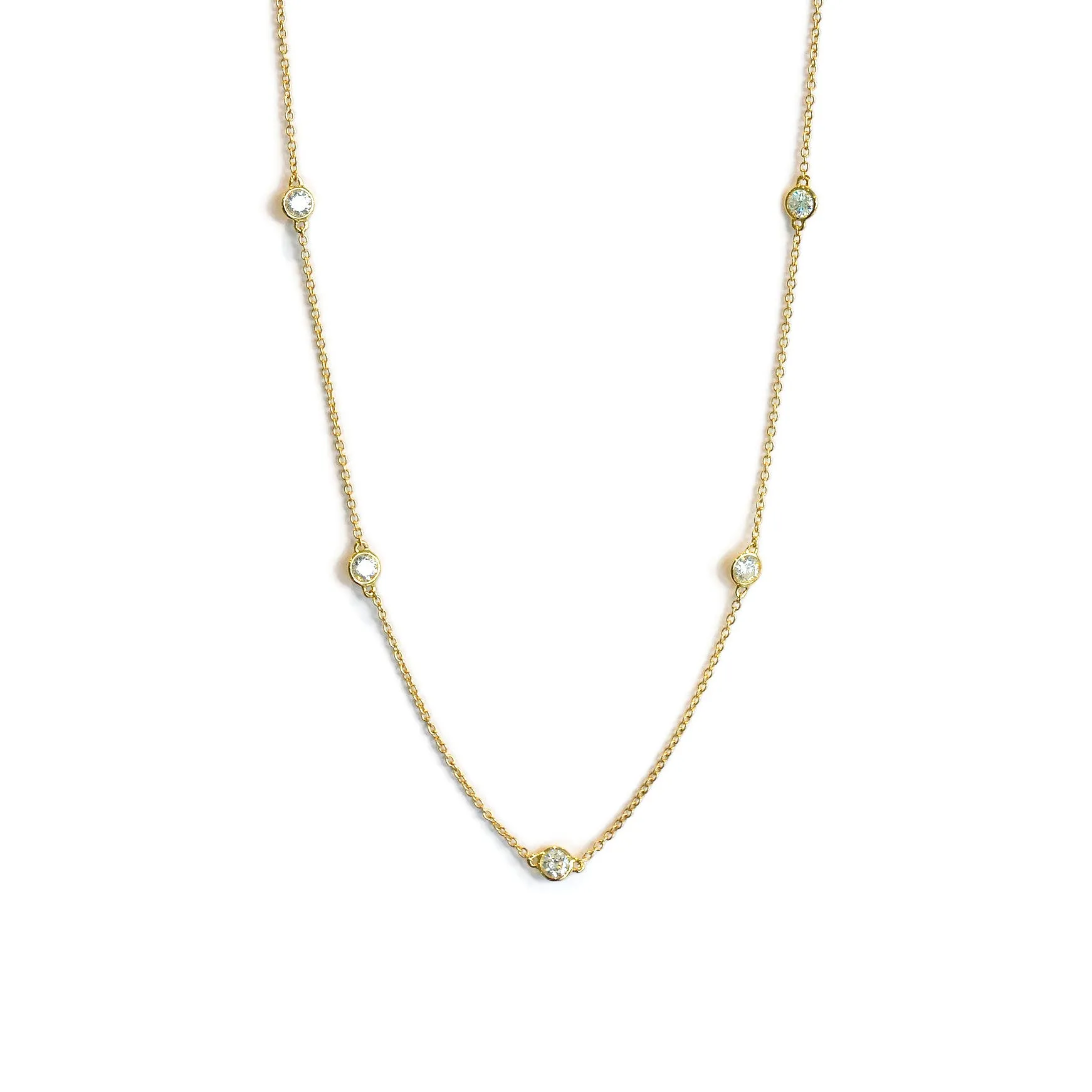 AFJ Diamond Collection - Station Necklace with 9 Diamonds, 18 Length, 14k Yellow Gold