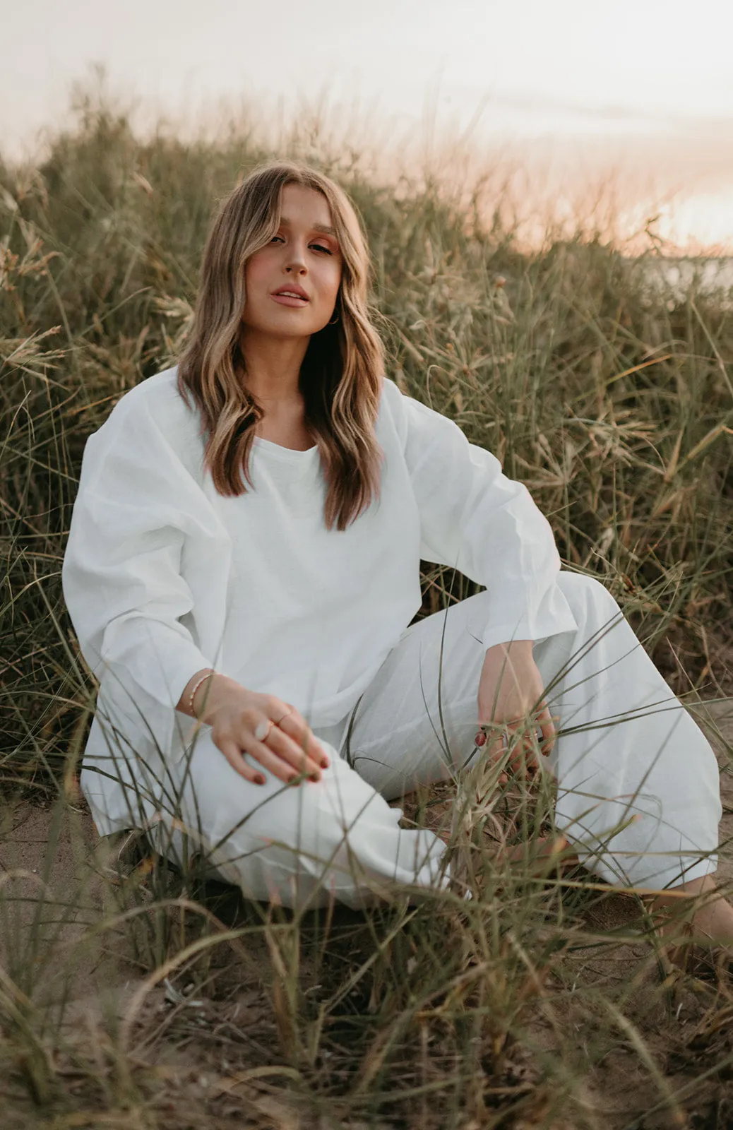 Allegra Linen Top in Dove White