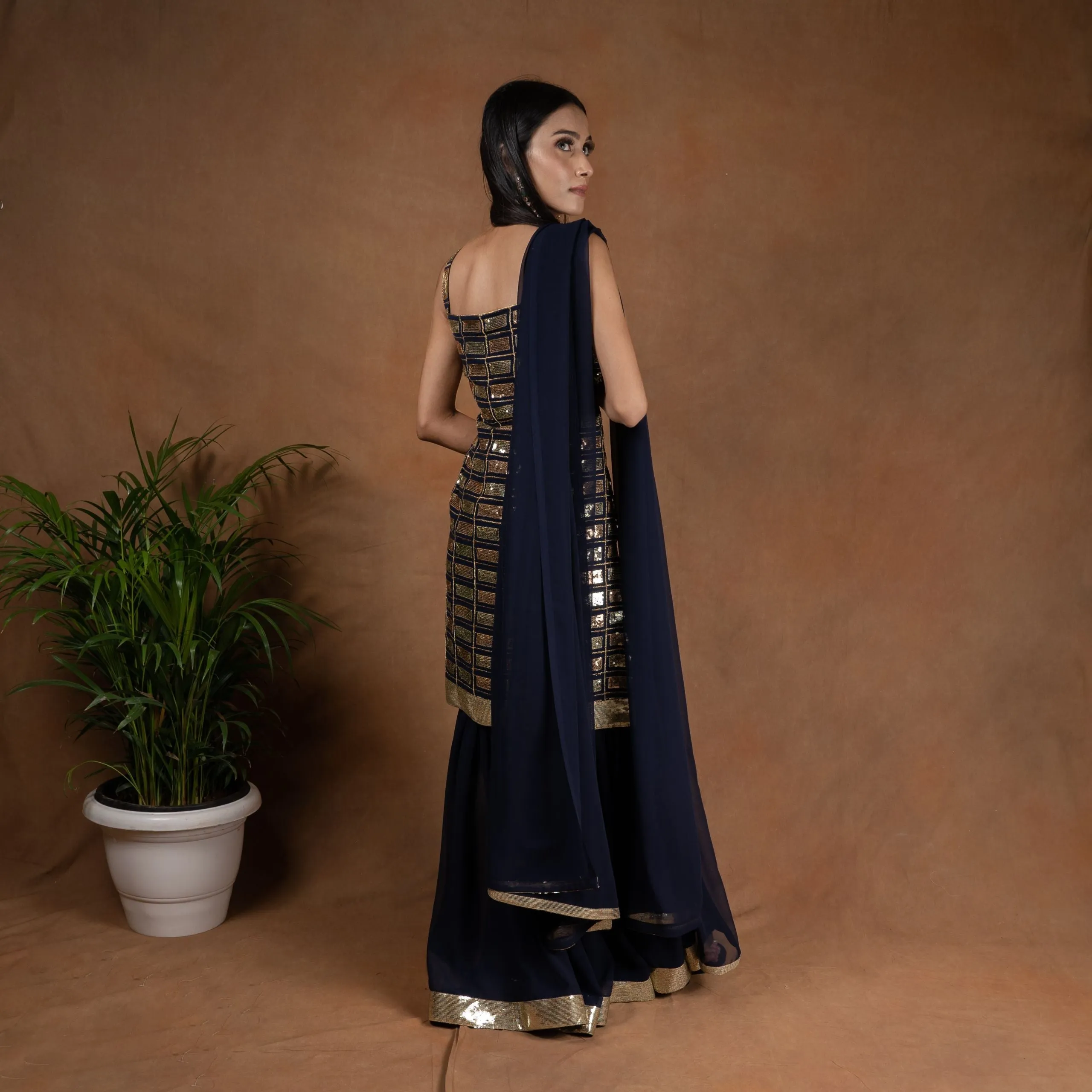 Amaltas Couture's Saimaira Navy Blue Gharara Suit - Rent