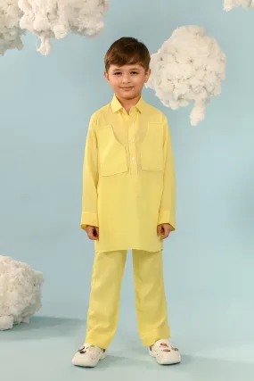 Amber- Yellow Tencel Kurta & Pant Set For Boys