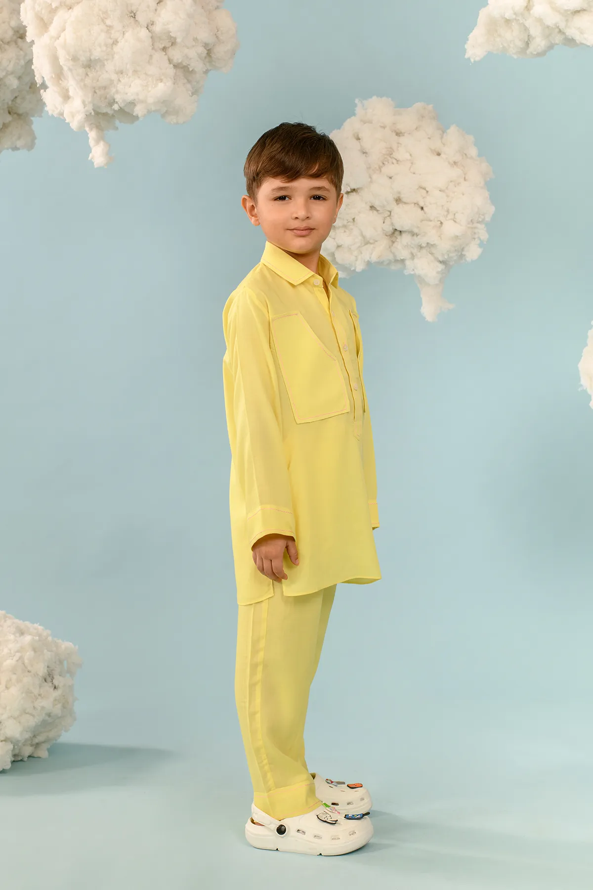 Amber- Yellow Tencel Kurta & Pant Set For Boys