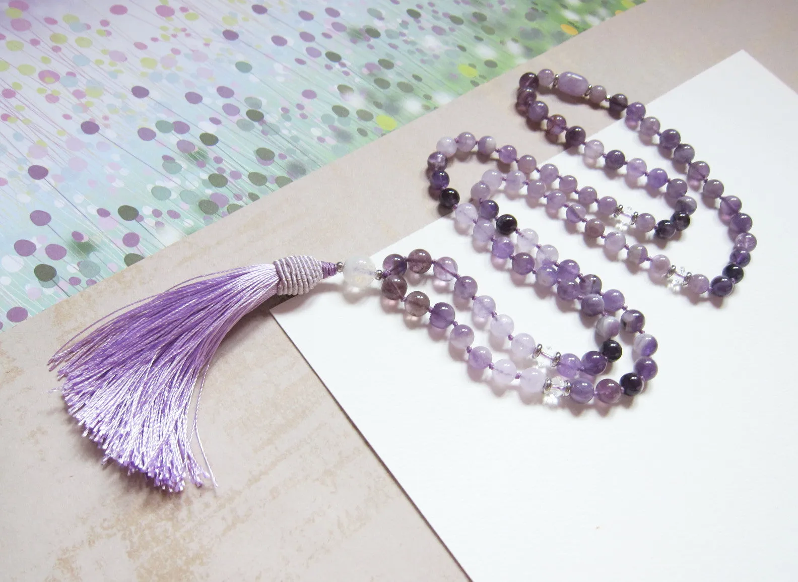 Amethyst, Lavender Mala Tassel Necklace - The Sixth Chakra