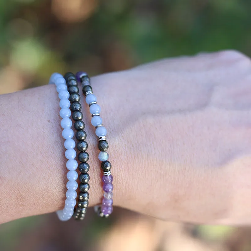 Angelite and Amethyst Delicate Bracelet Set