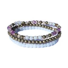 Angelite and Amethyst Delicate Bracelet Set