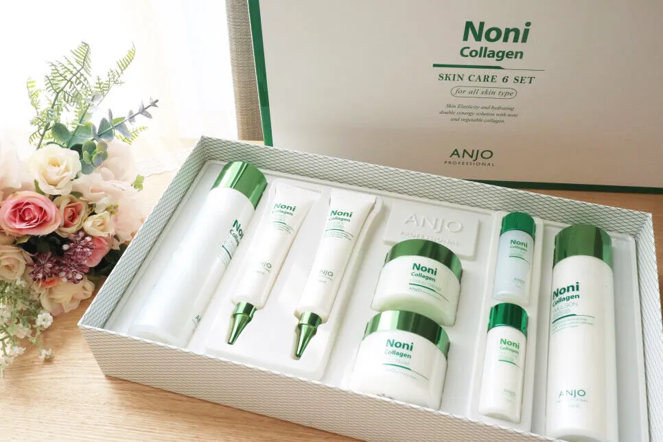 Anjo Noni Collagen 6pcs Special Skin care Set Anti Aging Wrinkle care Elastic anti-oxidant facial Soothing Nutrition skin care Korea Cosmetics face cream lotion toner