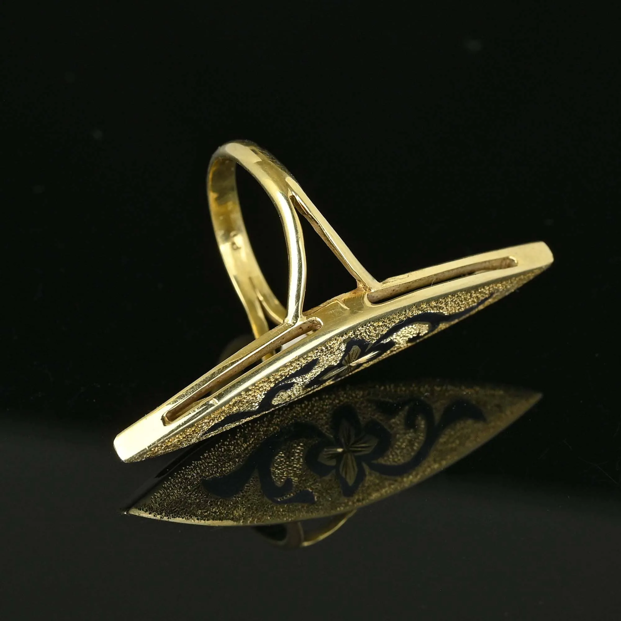 Antique 14K Gold Enamel Taille D'Epargne Navette Ring