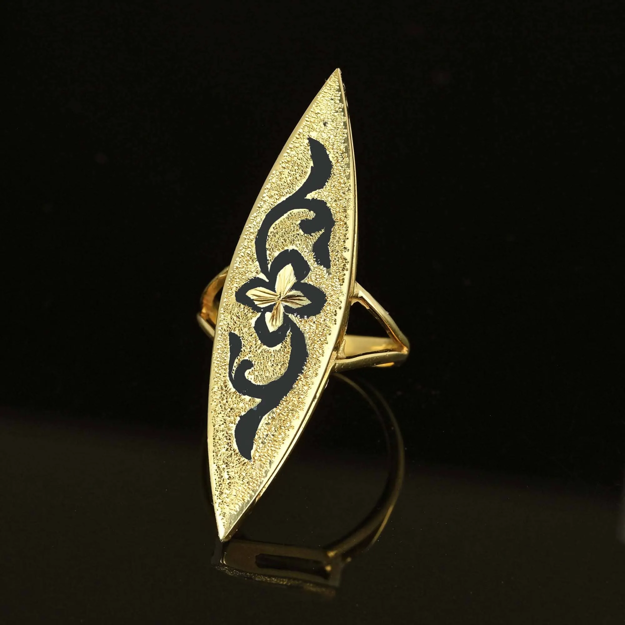 Antique 14K Gold Enamel Taille D'Epargne Navette Ring