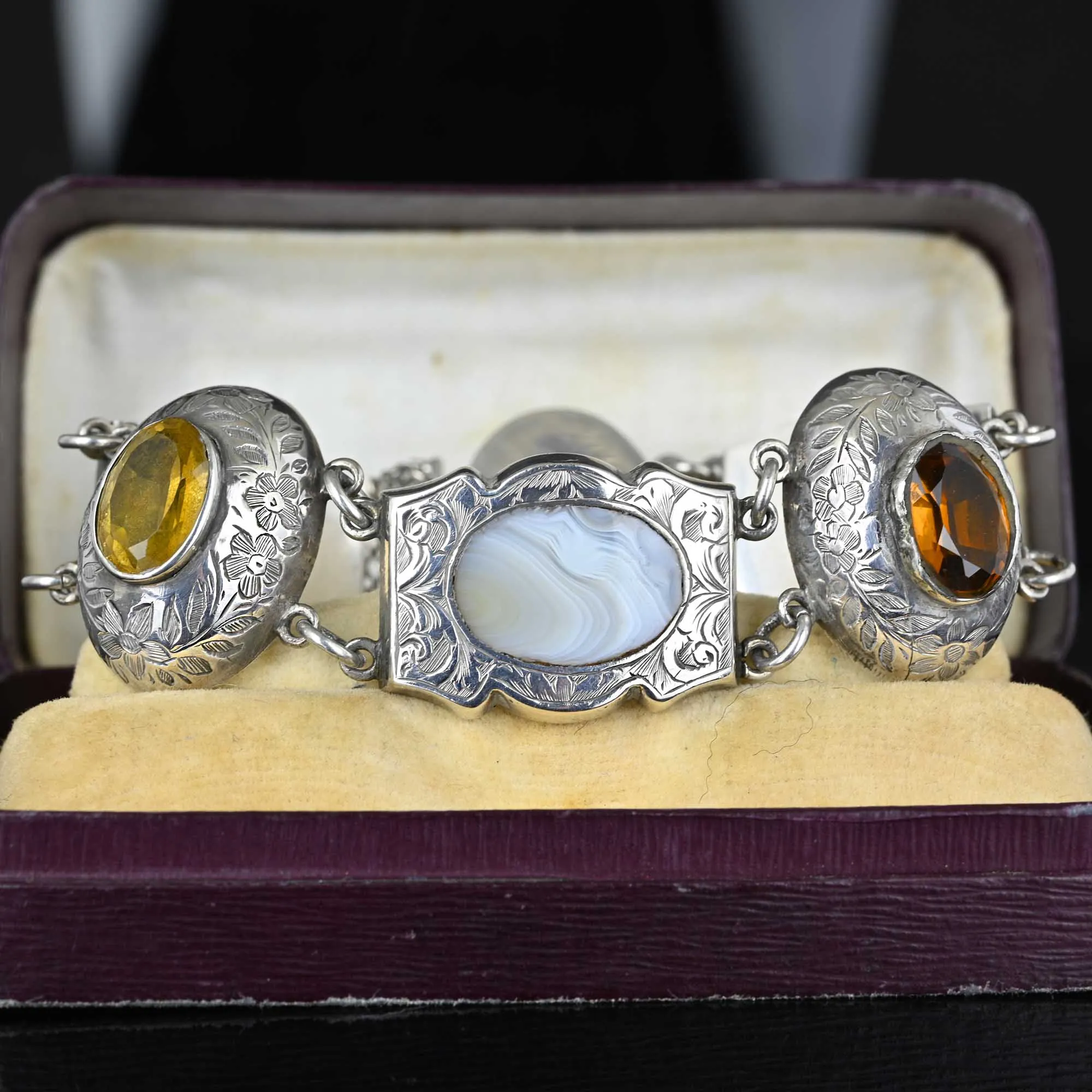 Antique Scottish Montrose Agate Cairngorm Citrine Bracelet