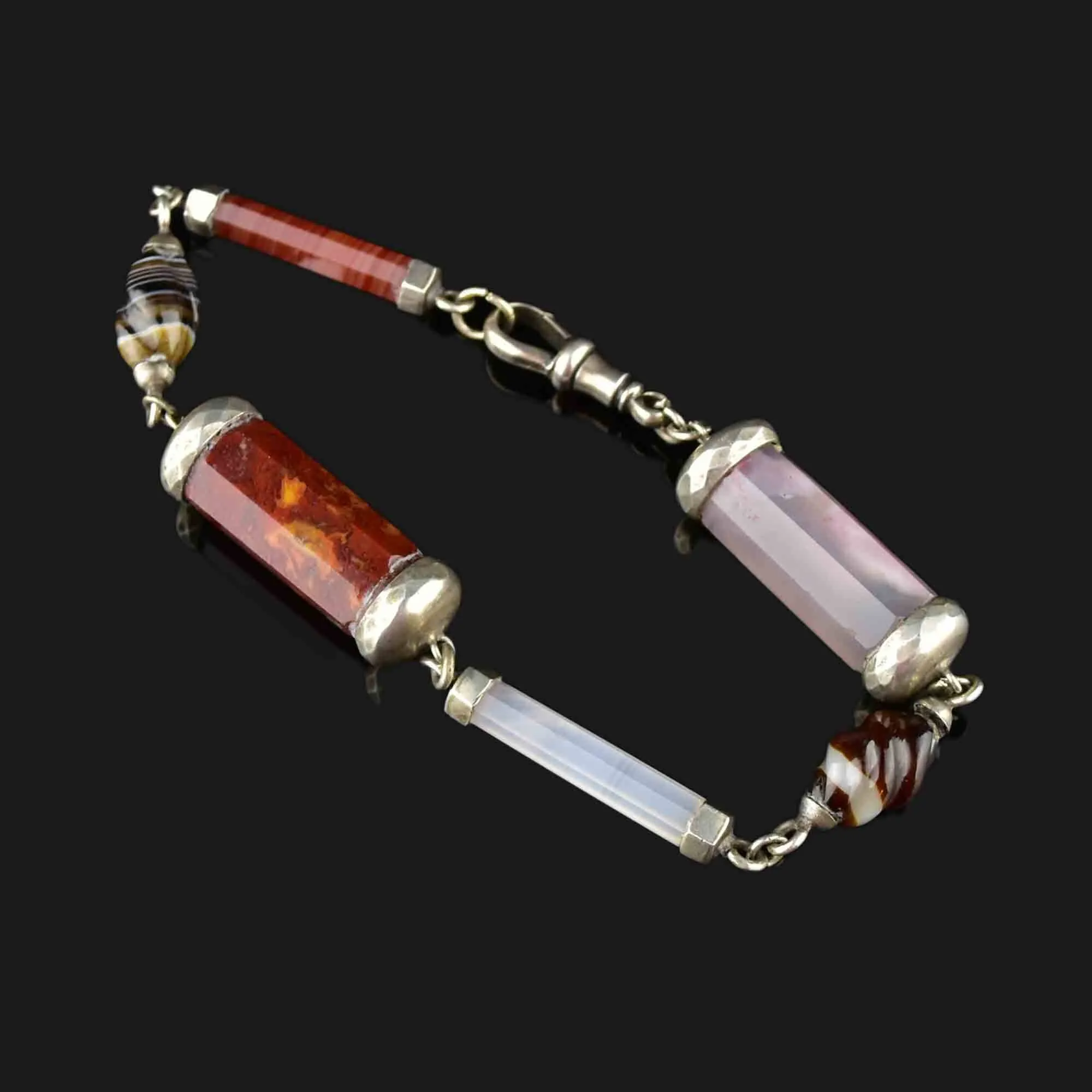 Antique Silver Scottish Agate Barrel Bracelet