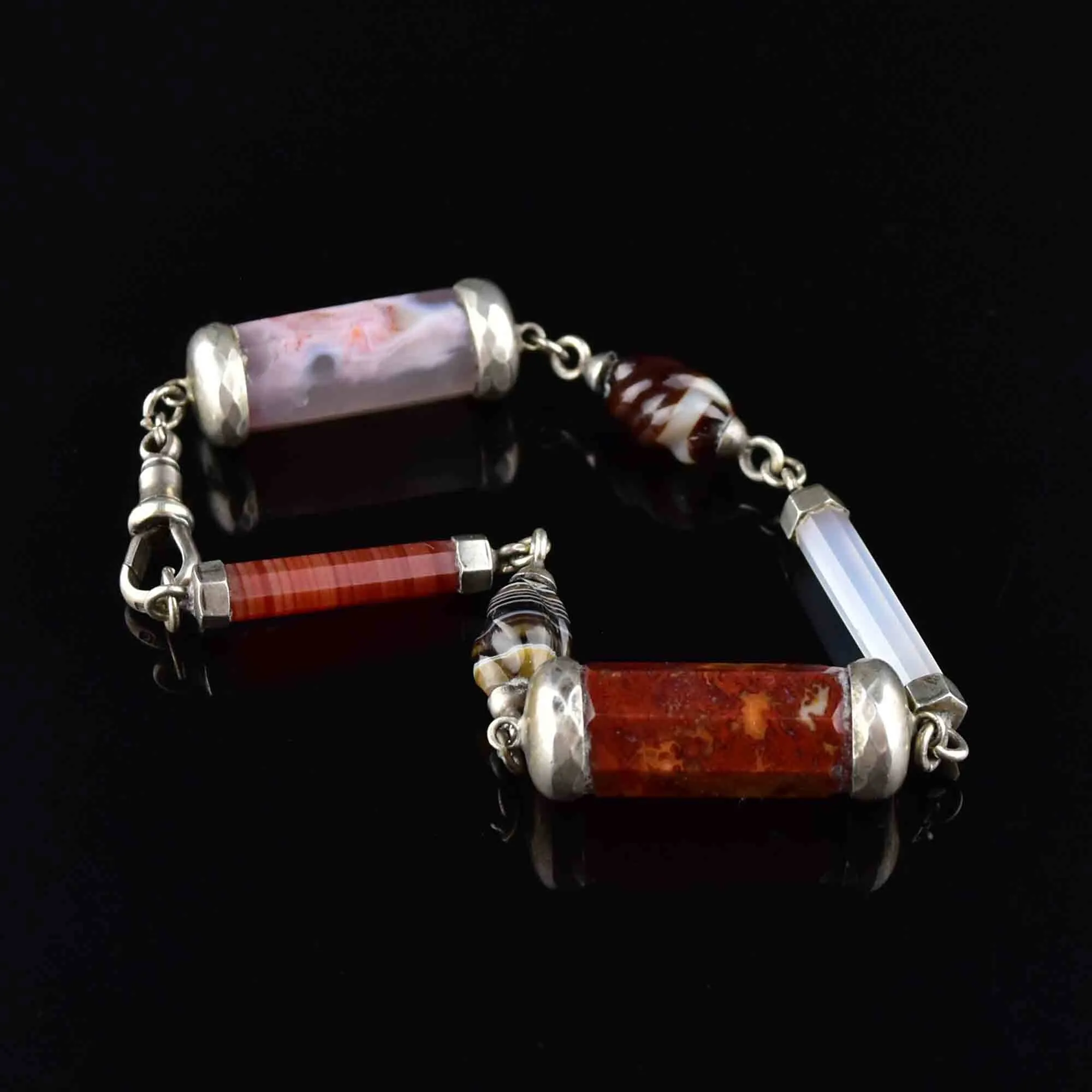 Antique Silver Scottish Agate Barrel Bracelet