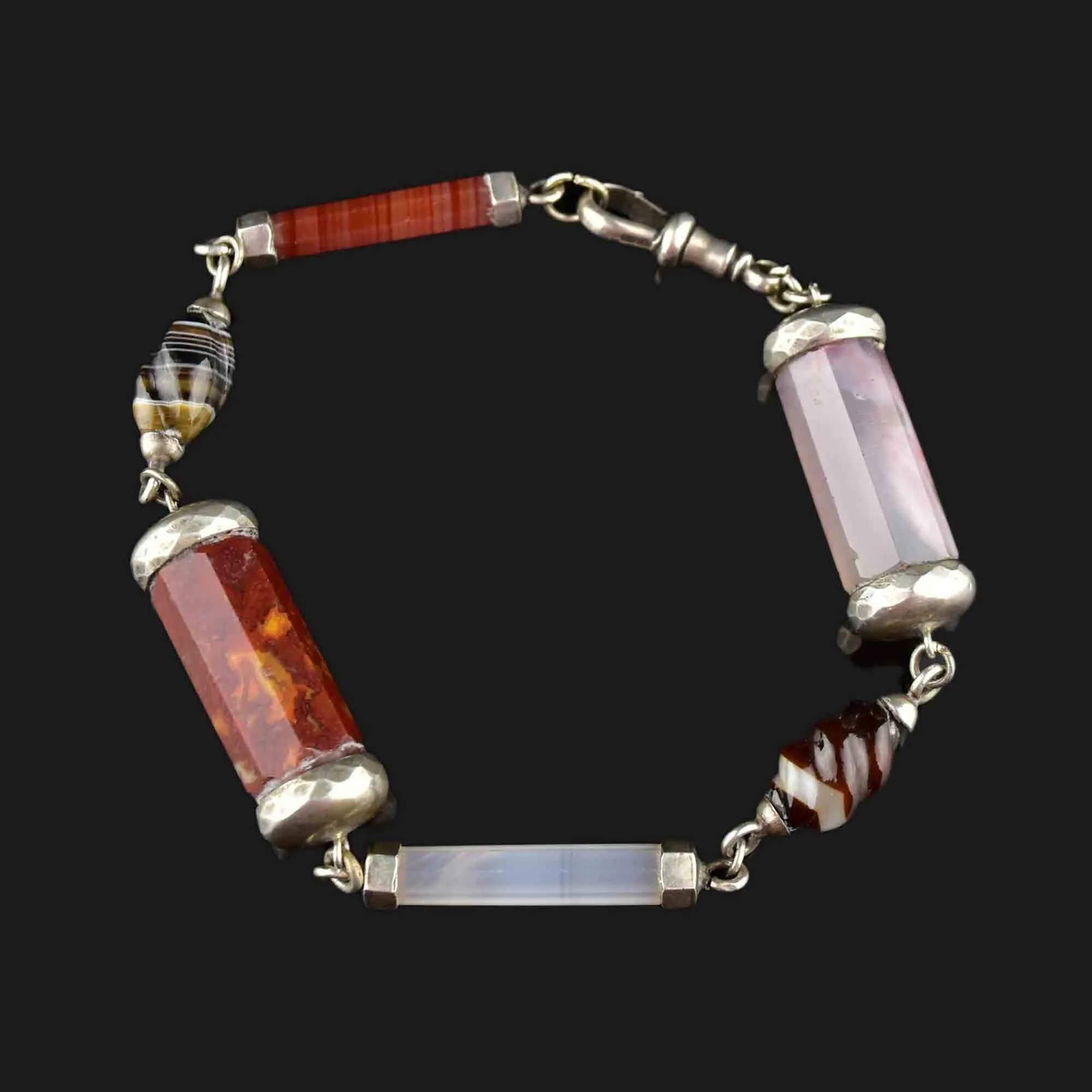 Antique Silver Scottish Agate Barrel Bracelet