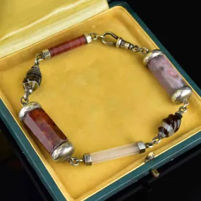 Antique Silver Scottish Agate Barrel Bracelet