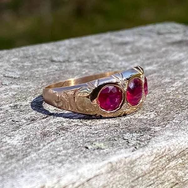 Antique Three Stone Ruby & Diamond Ring