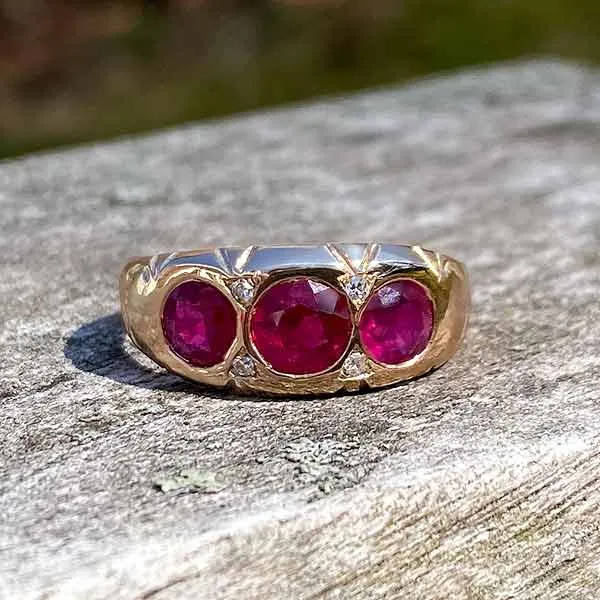 Antique Three Stone Ruby & Diamond Ring