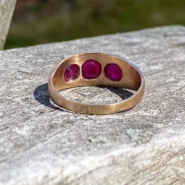 Antique Three Stone Ruby & Diamond Ring