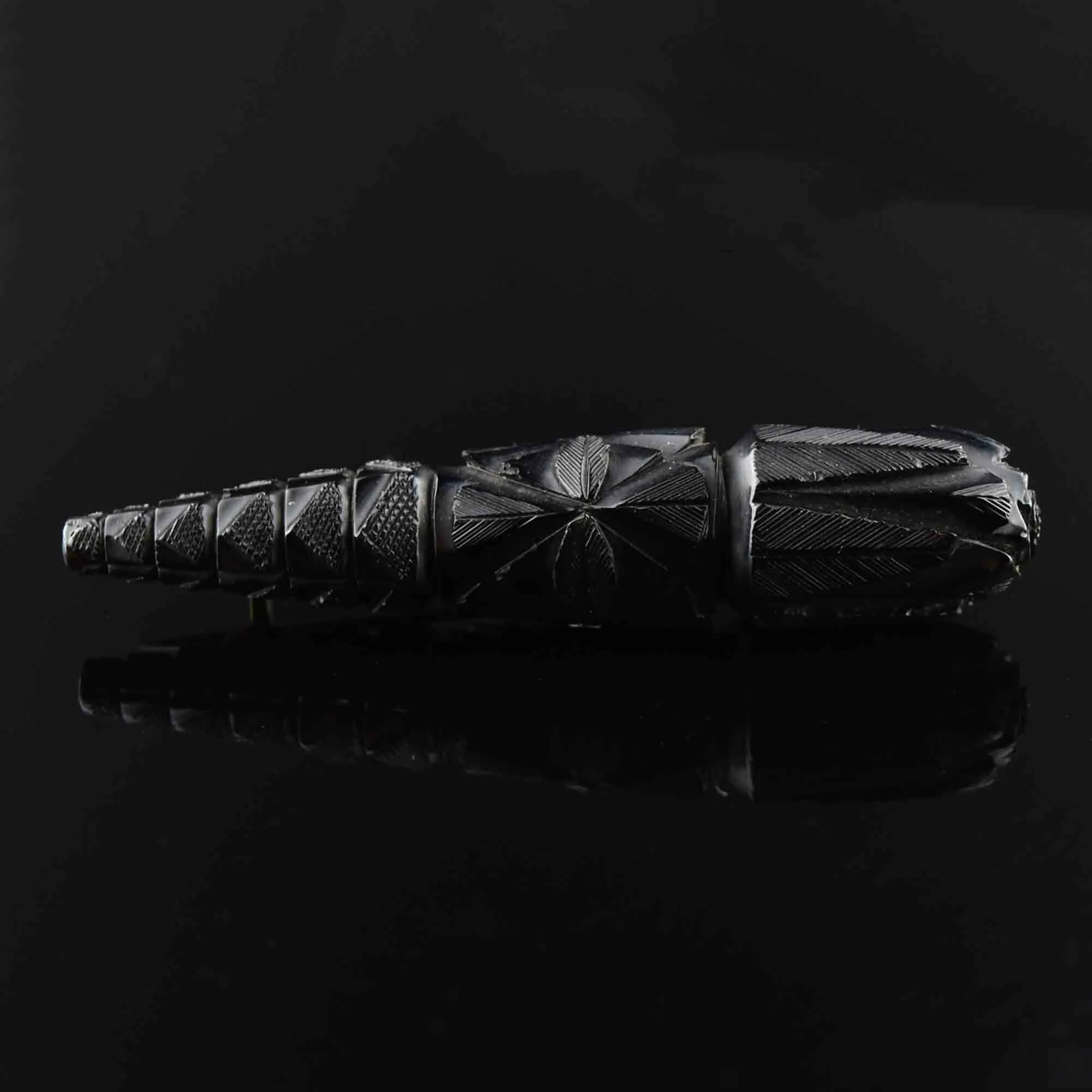 Antique Victorian Carved Long Whitby Jet Brooch