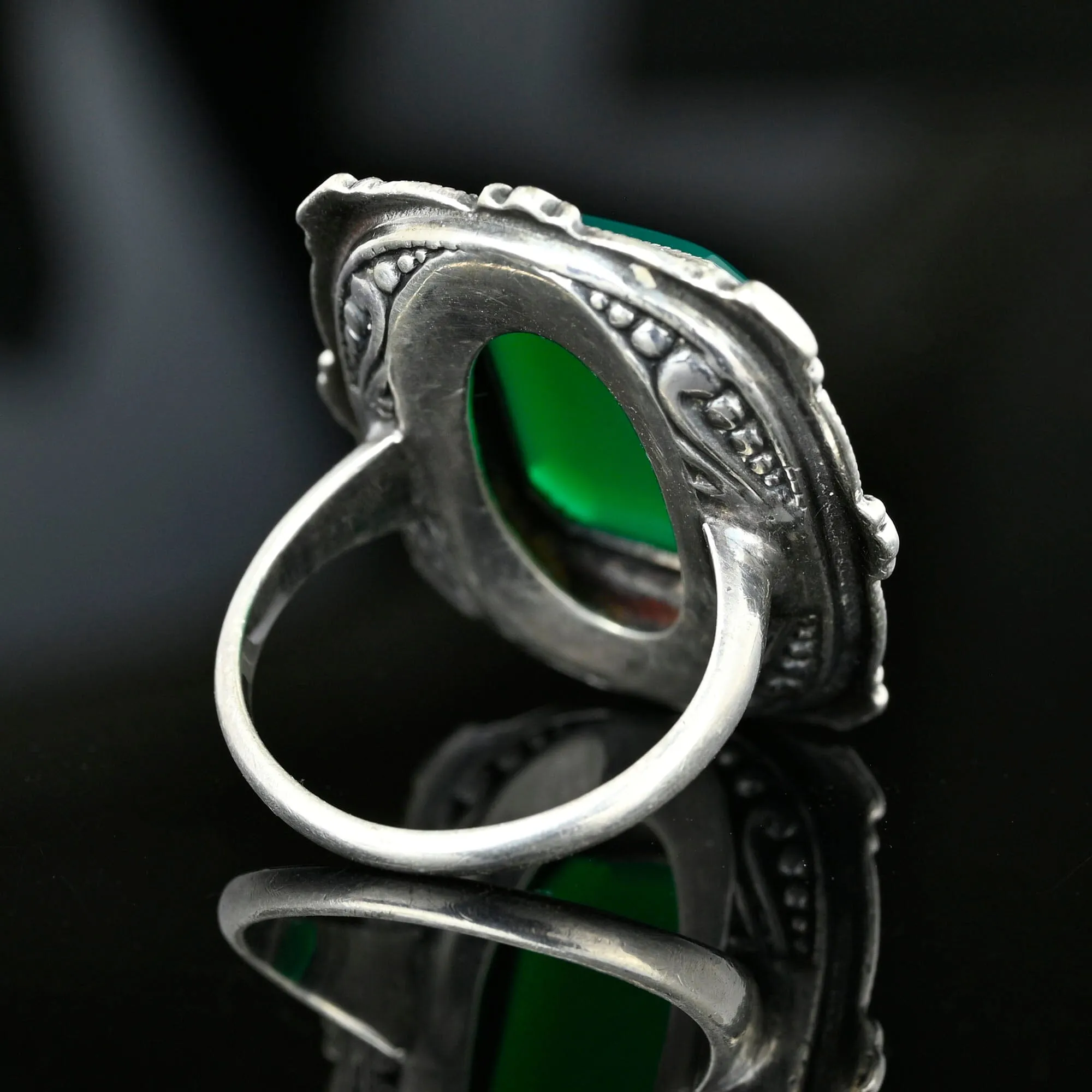 Art Deco Sterling Silver Marcasite Chrysoprase Ring