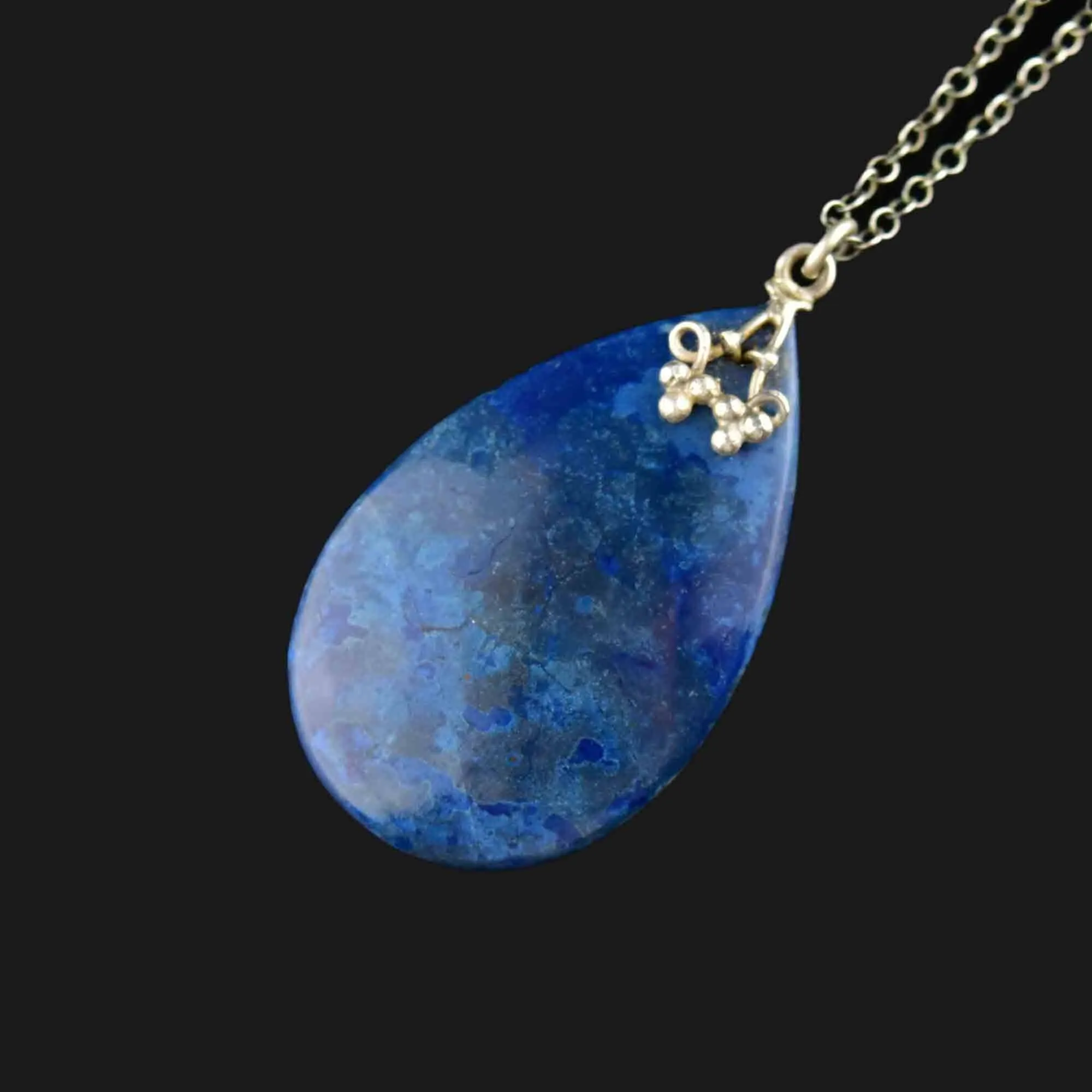 Arts and Crafts Style Silver Lapis Lazuli Pearl Pendant Necklace