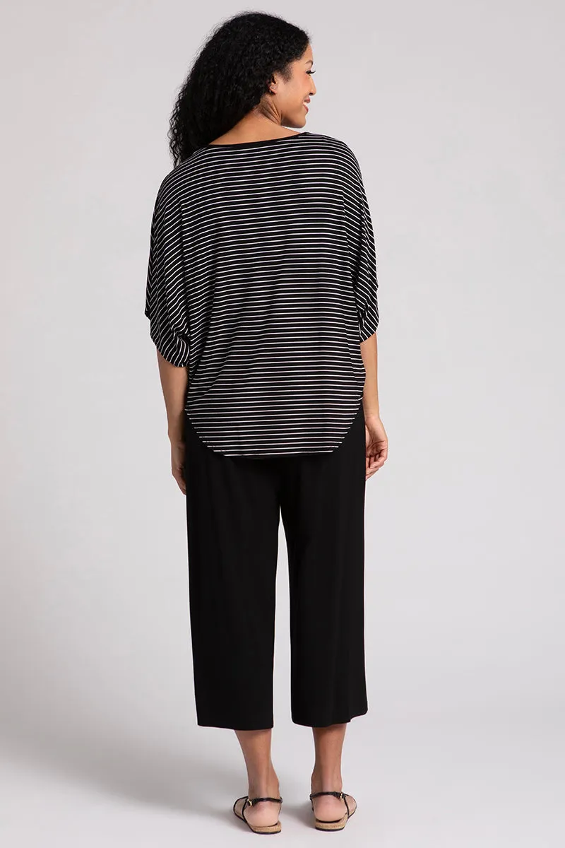 Bamboo V-Neck Dolman Top | Blk/Wht Pinstripe