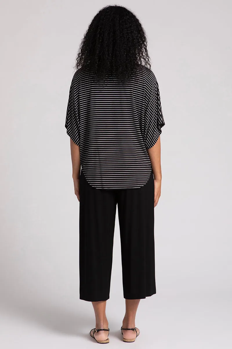 Bamboo V-Neck Dolman Top | Blk/Wht Pinstripe