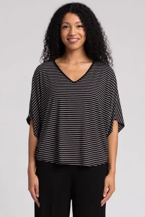 Bamboo V-Neck Dolman Top | Blk/Wht Pinstripe