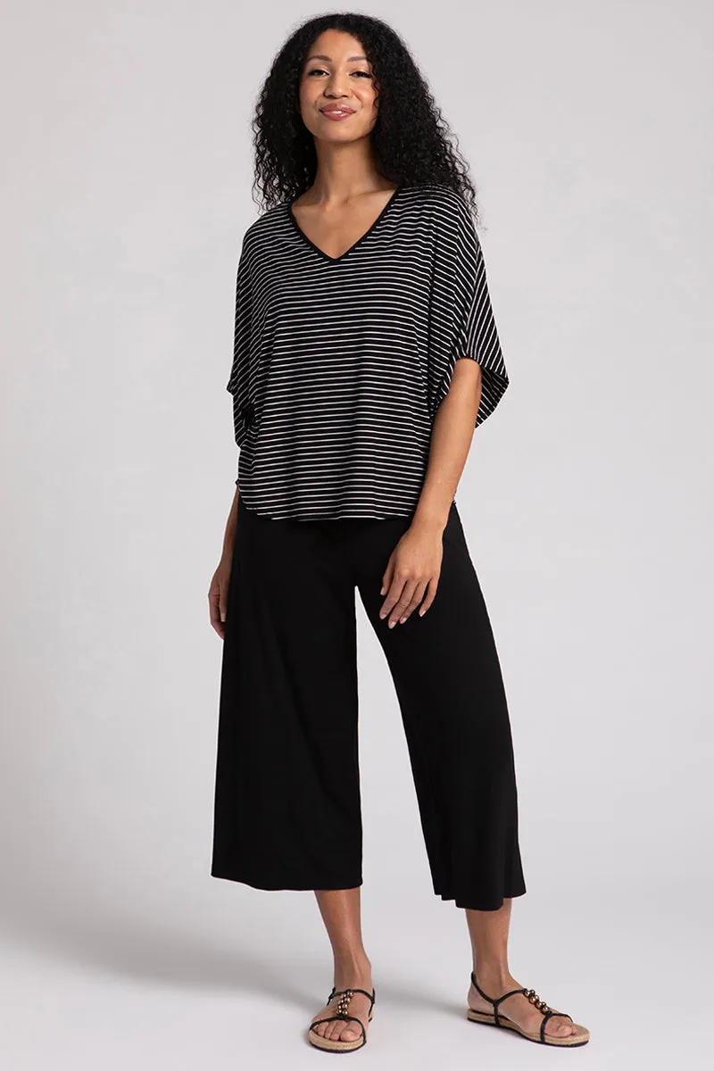 Bamboo V-Neck Dolman Top | Blk/Wht Pinstripe