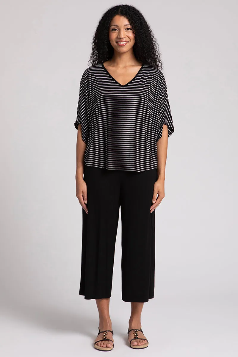 Bamboo V-Neck Dolman Top | Blk/Wht Pinstripe