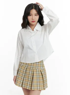 Basic Button-Up Crop Shirt OM422