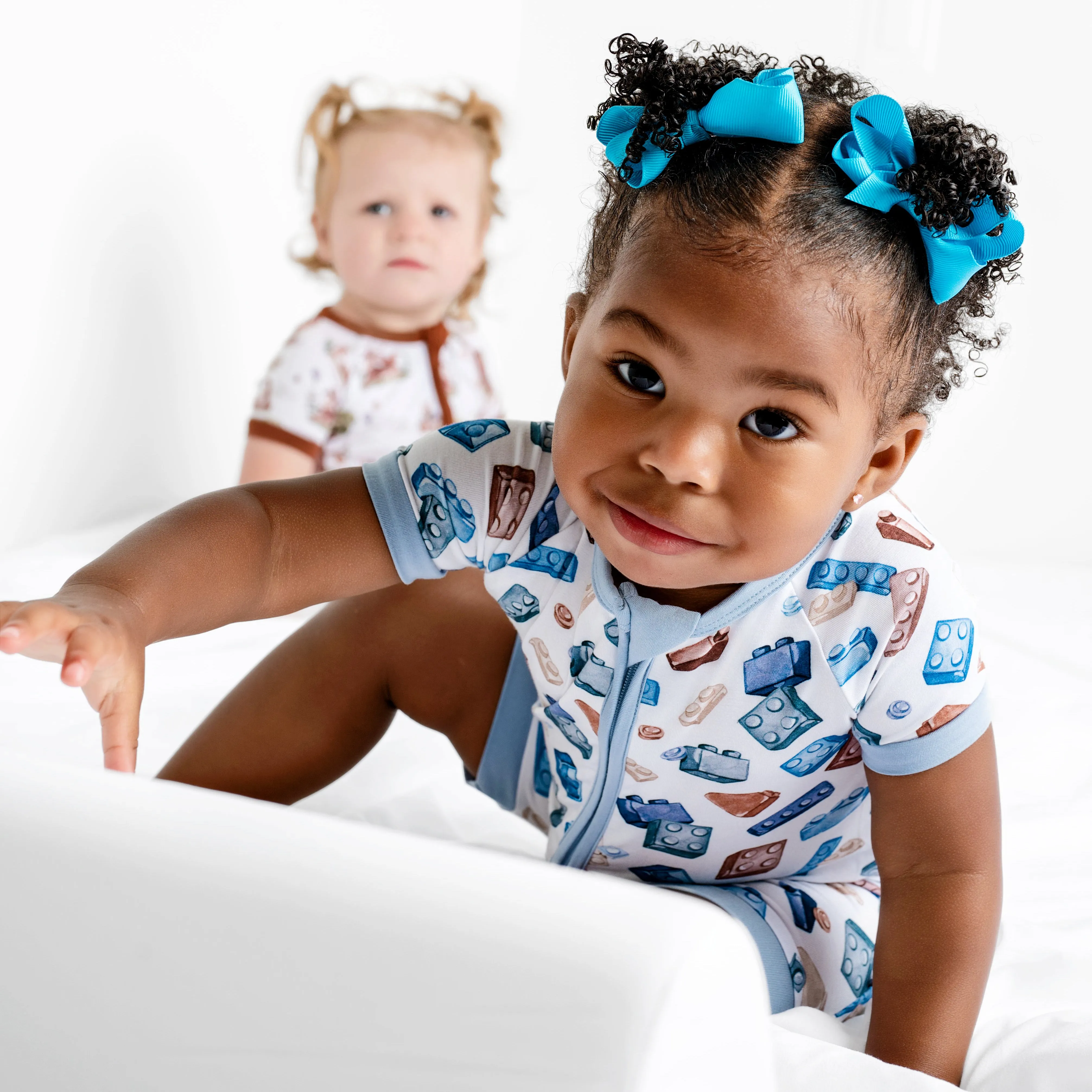 Block Party (Blue) Short Sleeve Romper