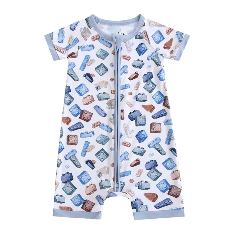 Block Party (Blue) Short Sleeve Romper