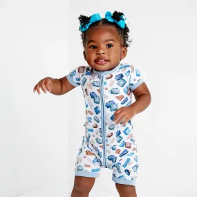 Block Party (Blue) Short Sleeve Romper