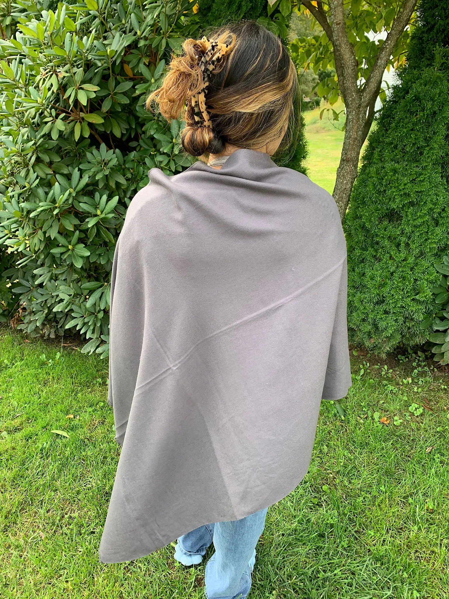 Blue Pacific Cashmere and Silk Poncho in Slate Gray