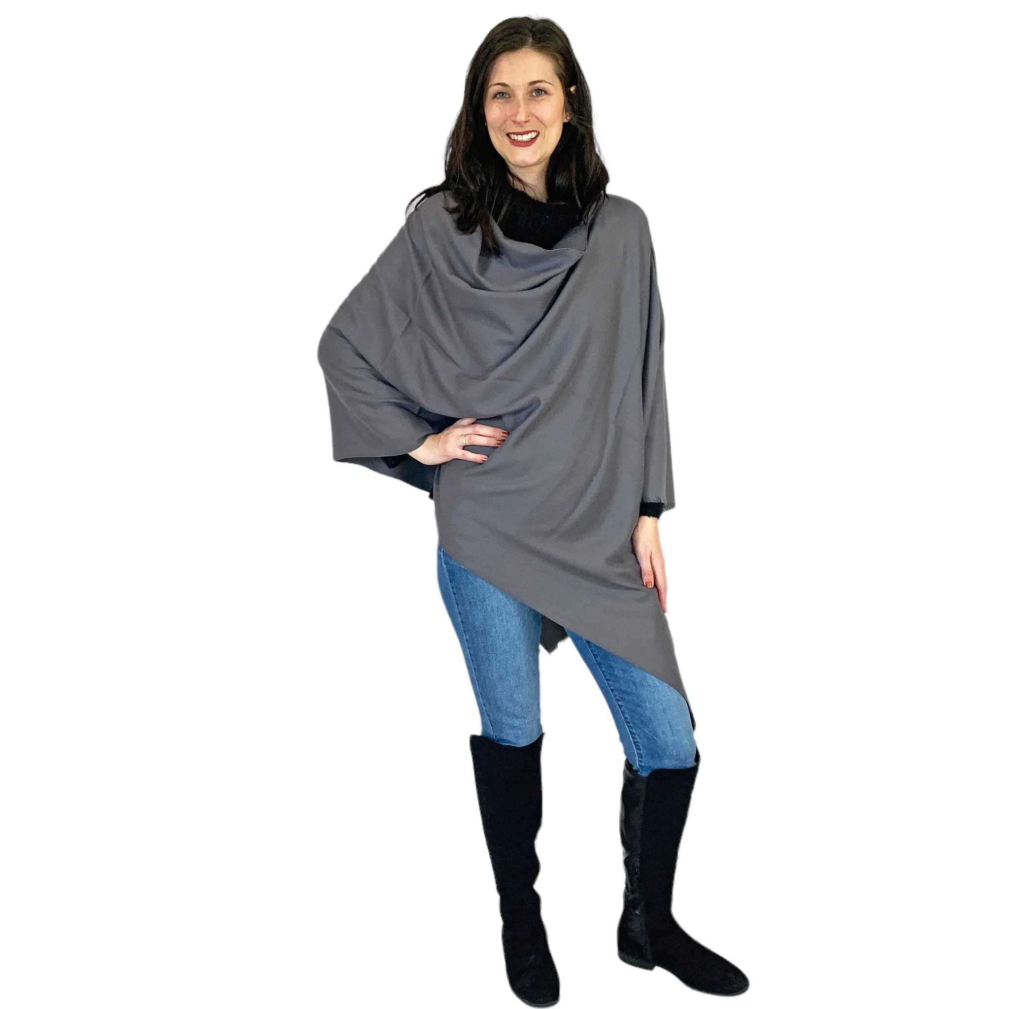 Blue Pacific Cashmere and Silk Poncho in Slate Gray