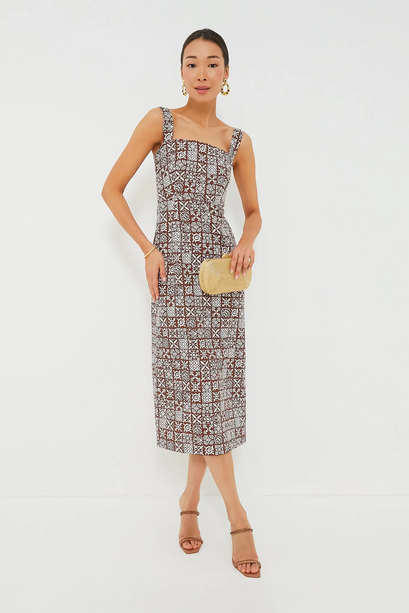 Brown with White Checkerboard Long Slip Dress