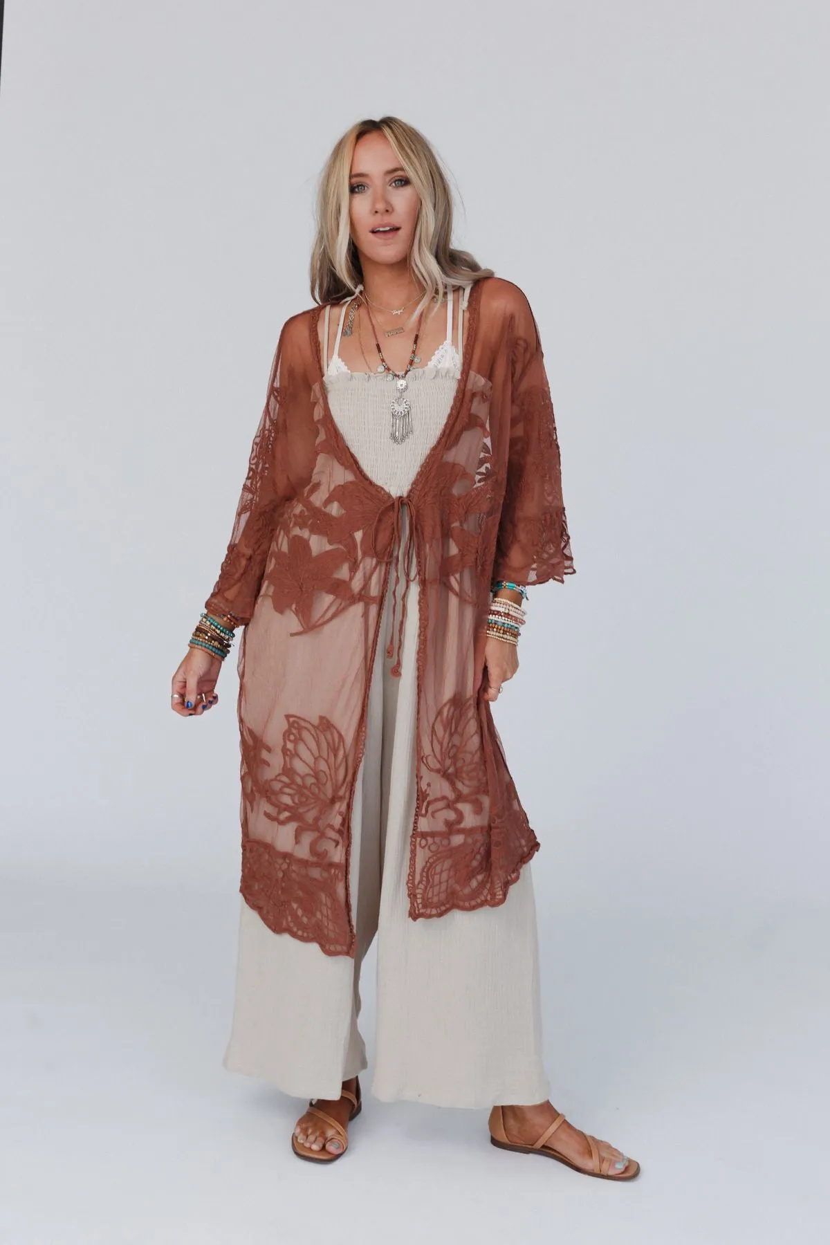 Butterfly Beach Kimono - Brown