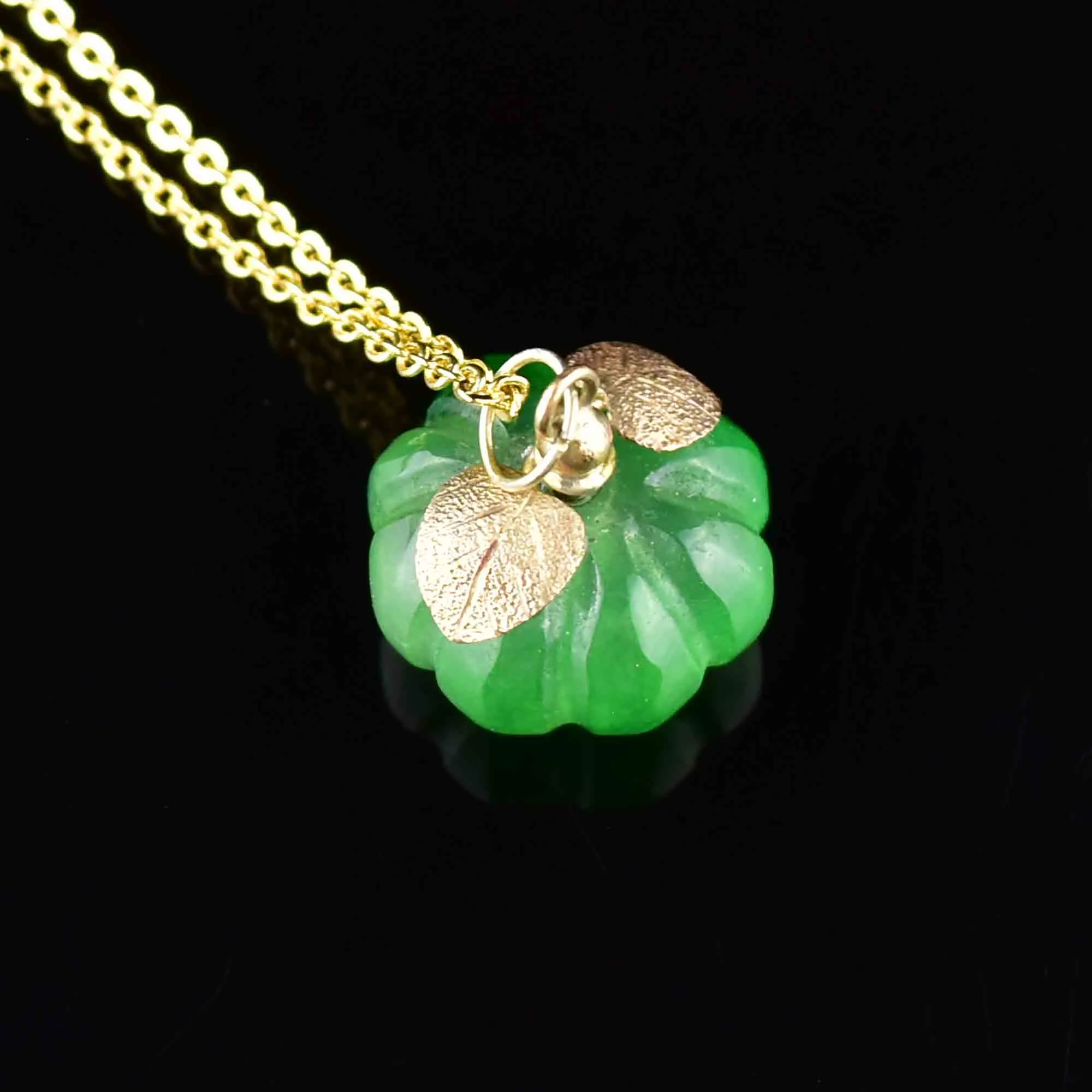 Carved Jade Pumpkin Gold Charm Necklace